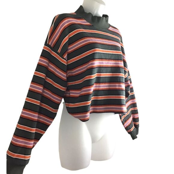 Wild Fable Mock Neck Striped Cropped Long Sleeve T-Shirt - Picture 2 of 8